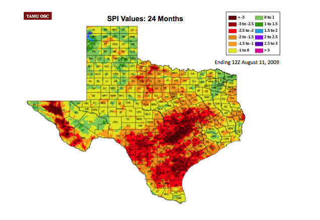 24-month Precipitation Surplus / Deficit for Texas. TAMU OSC