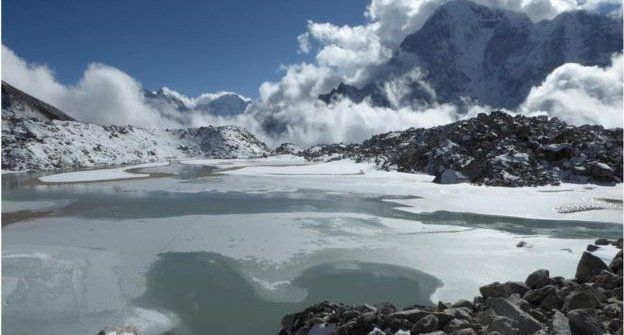 Scientists have found ponds expanding and joining up on the Khumbu Glacier in Nepal, as global warming increases in the Himalayas. Photo: C. Scott Watson / University of Leeds