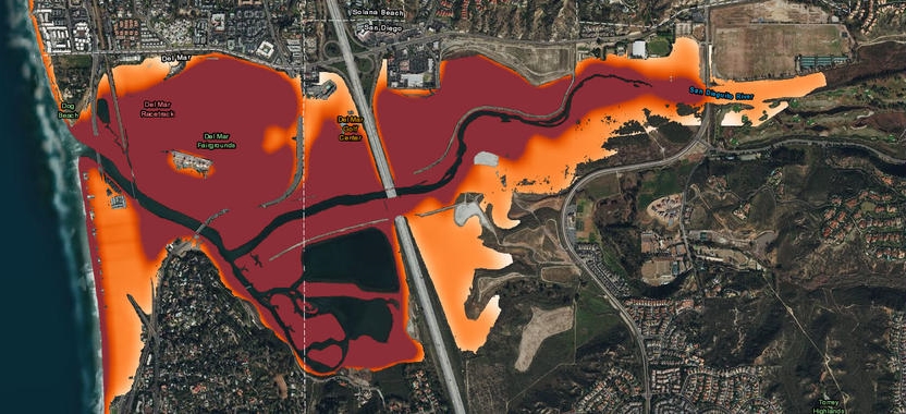 Potential flooding in Del Mar, California caused by sea level rise and a 100-year storm. Graphic: U.S. Geological Survey