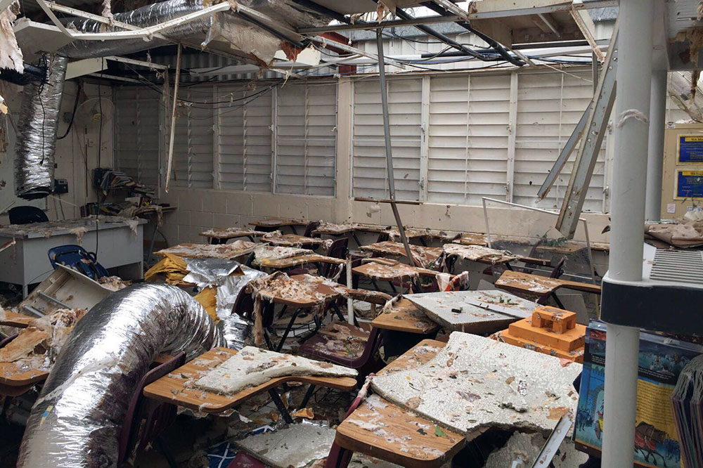 A classroom in Puerto Rico shows the damage from Hurricane Maria, which was a category 4 storm when it struck the U.S. territory on 20 September 2017. Photo: MUSC