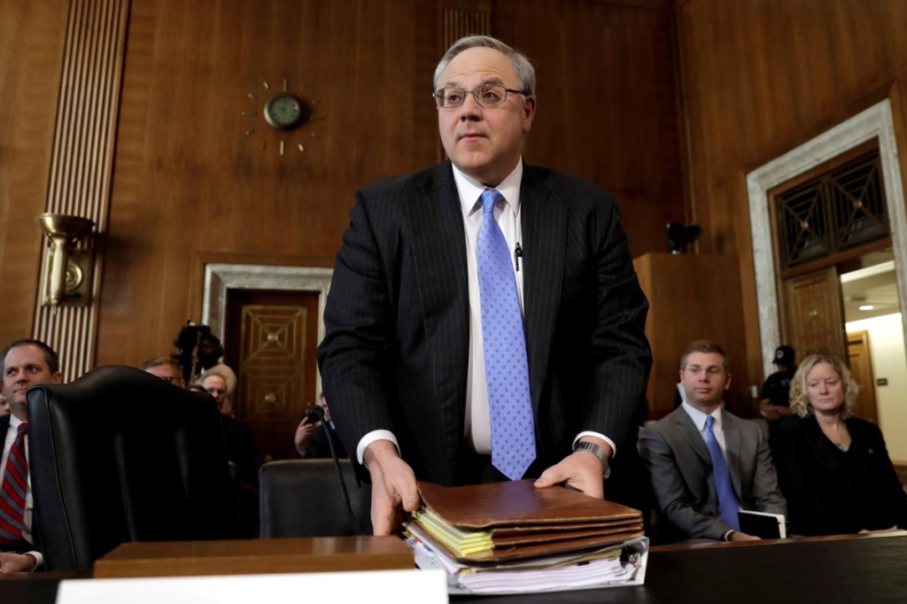 David Bernhardt arrives to testify before a Senate Energy and Natural Resources Committee hearing on his nomination of to be Interior secretary, on Capitol Hill in Washington, U.S.,  
28 March 2019. Photo: REUTERS