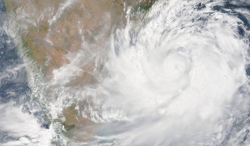 MODIS natural-color image of Tropical Cyclone Fani at 0522Z (1:22 am EDT) Wednesday, 1 May 2019. Photo: NASA Earth Observatory