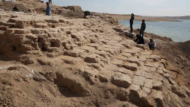 A 3,400-year-old palace of the Mittani Empire emerged from a reservoir in the Kurdistan region of Iraq after water levels dropped because of drought in June 2019. The Mittani Empire is one of the least researched civilizations of the Ancient Near East. Clay tablets found at the site have been sent to Germany for translation. Photo: University of Tübingen eScience Cente / Kurdistan Archaeology Organization