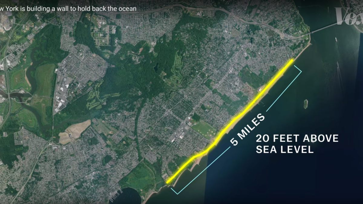 Aerial view of Staten Island with proposed sea wall indicated. Graphic: Vox.png