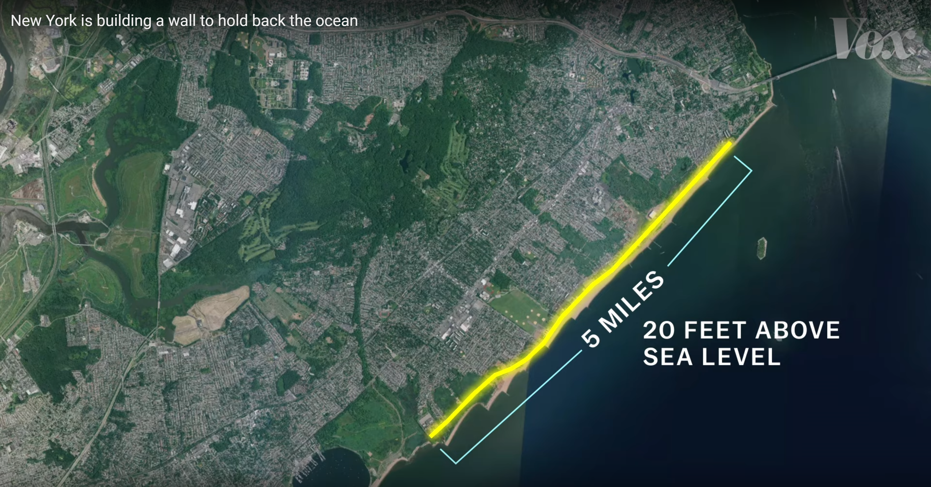 Aerial view of Staten Island with proposed sea wall indicated. Graphic: Vox.png