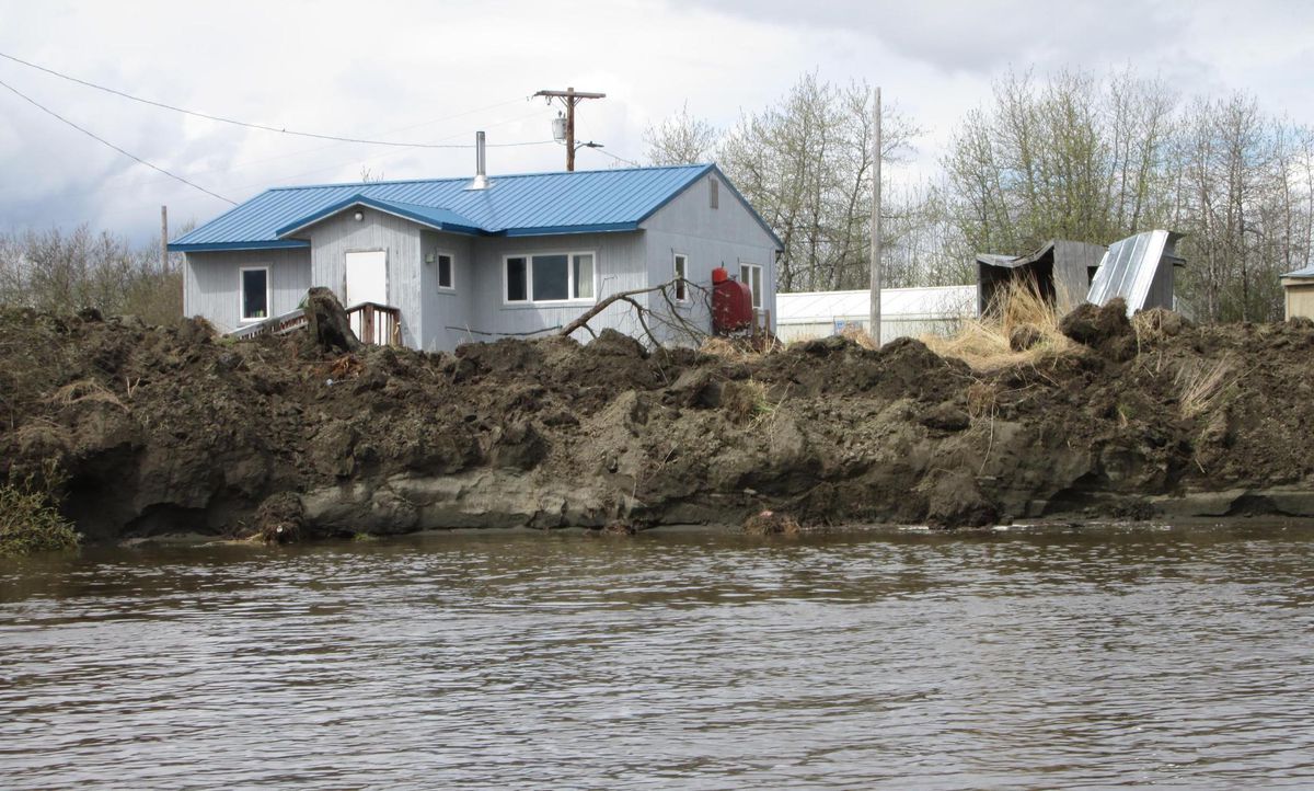 Erosion in Akiak, Alaska swallowed 75 to 100 feet of Kuskokwim River banks along the village on 20 May 2019. Photo: Ivan Ivan / City of Akiak / KYUK News