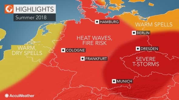 Heatwave over Germany in Summer 2018. Graphic: Accuweather