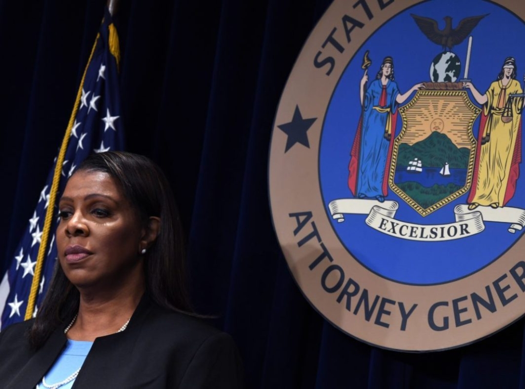 New York State Attorney General Letitia James holds a press conference at the Office of the Attorney General in New York, 28 March 2019. The New York attorney general's office did not engage in prosecutorial misconduct in investigating Exxon for climate fraud, a judge ruled on Wednesday 12 June 2019. Photo: Timothy A. Clary / Getty Images