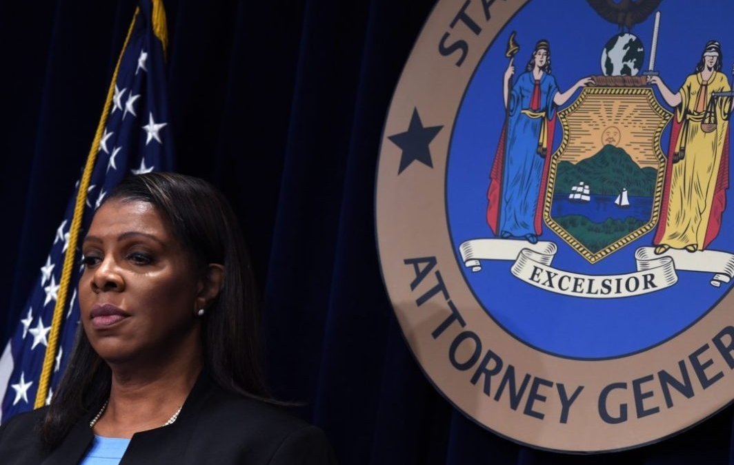 New York State Attorney General Letitia James holds a press conference at the Office of the Attorney General in New York, 28 March 2019. The New York attorney general's office did not engage in prosecutorial misconduct in investigating Exxon for climate fraud, a judge ruled on Wednesday 12 June 2019. Photo: Timothy A. Clary / Getty Images