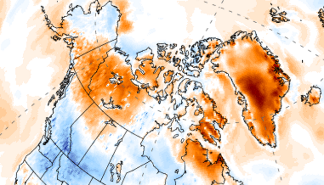 Temperature anomaly at 2m for the Northern Hemisphere on 20 July 2019. Graphic: Climate Reanalyzer
