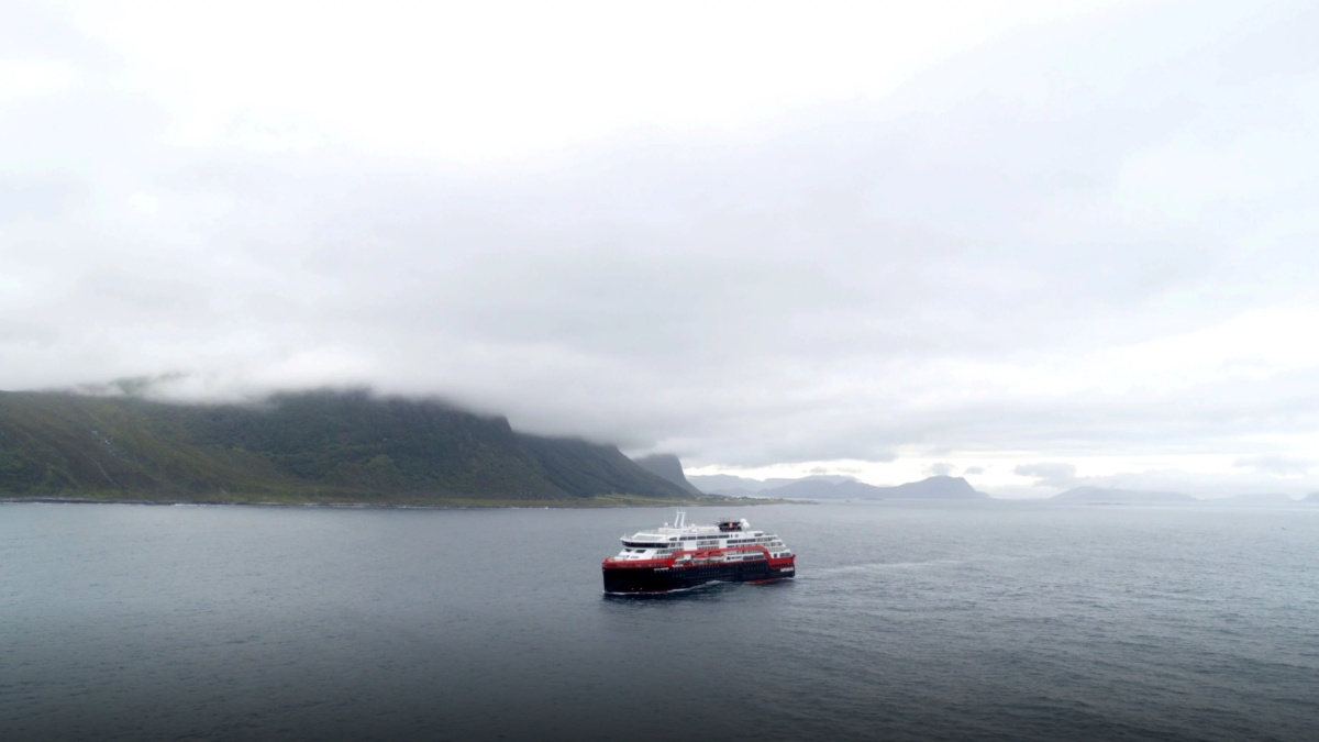 Hurtigruten’s cruise ship MS Roald Amundsen is seen in the sea near Ulsteinvik, Norway, on 1 July 2019. The Roald Amundsen is the world’s first cruise ship propelled partially by battery power and is set to head out from northern Norway on its maiden voyage, cruise operator Hurtigruten said on Monday. The hybrid expedition cruise ship can take 500 passengers and is designed to sail in harsh climate waters. Named after the Norwegian explorer who navigated the Northwest Passage in 1903-1906 and was first to reach the South Pole in 1911, the ship heads for the Arctic from Tromsø this week and will sail the Northwest Passage to Alaska before heading south, reaching Antarctica in October 2019. Photo: Hurtigruten / Reuters