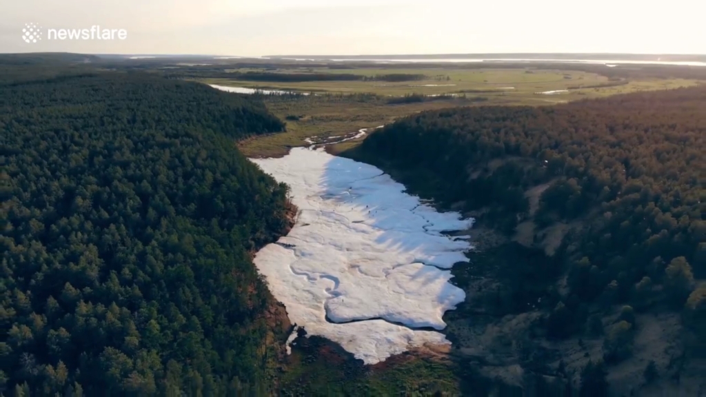 Aerial view of the Buluus glacier in the Yakutia region of Siberia, 28 June 2019. Photo: Newsflare