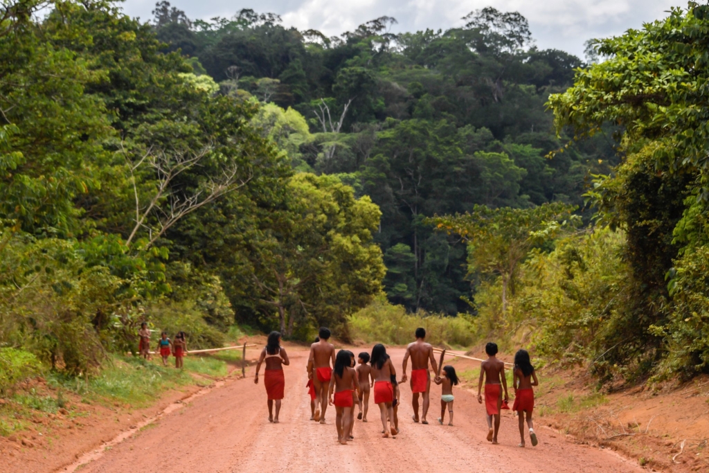 Members of the Wajapi community in the state of Amapá, Brazil, in 2017. Land invasions in indigenous territories are on the rise across Brazil, where indigenous leaders say they regularly come under threat by miners, loggers and farmers. Photo: Apu Gomes / AFP / Getty Images