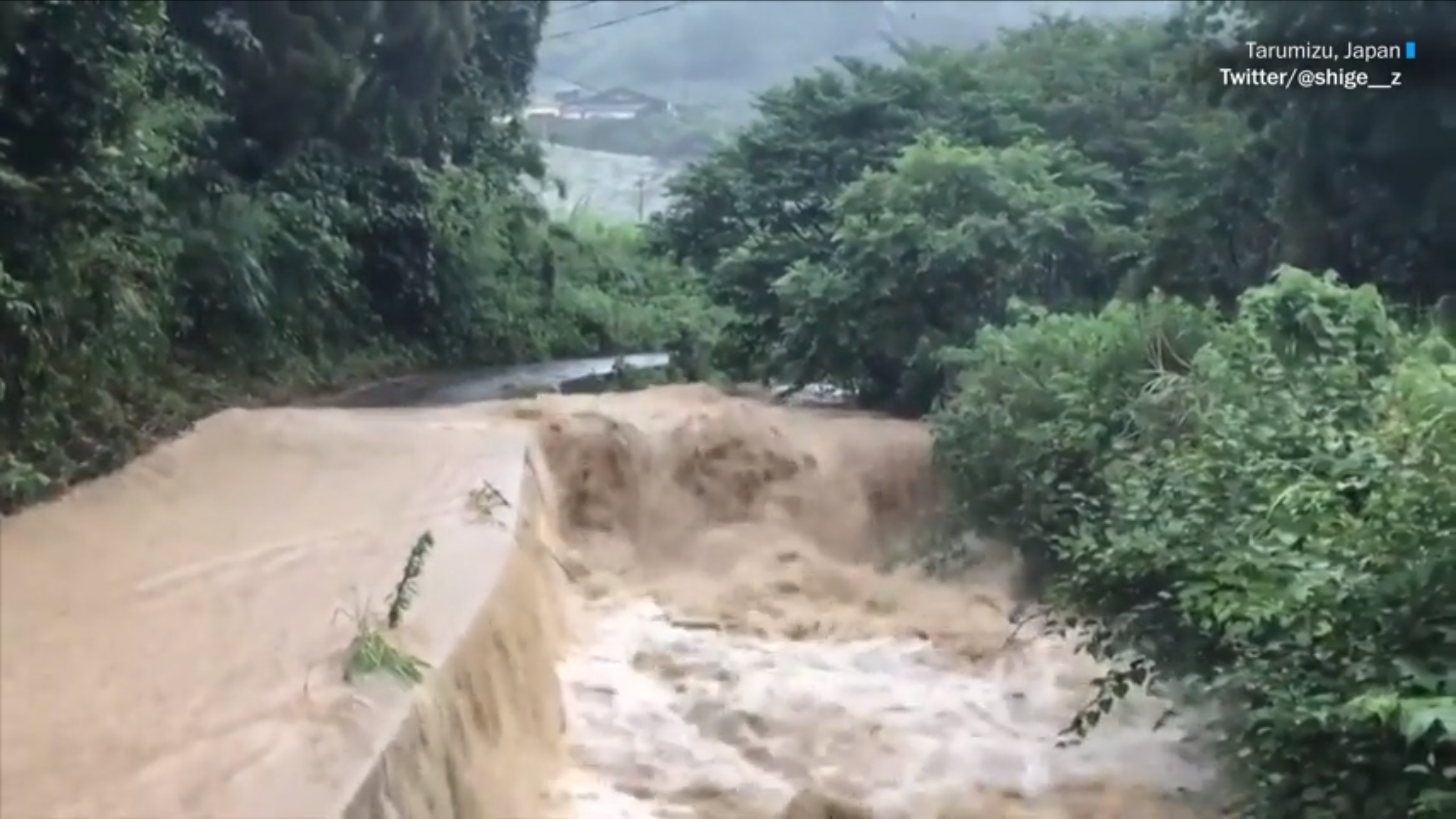 Screenshot from video showing flooding in Yarumizu, Japan on 3 July 2019. Photo: shige__z / Twitter / AP