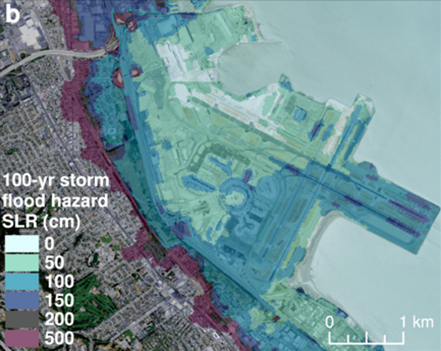 Example of coastal flooding in Alamitos Bay, California with 0.25 m of sea level rise and storms. This example illustrate that there are locations with significant flood risks for small amounts of sea level rise when storms are considered. Graphic: Barnard, et al., 2019 / Scientific Reports