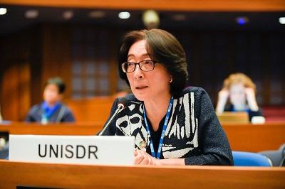 UNISDR head, Mami Mizutori, speaking at the 74th UN Economic and Social Commission for Asia and the Pacific in Bangkok, 17 May 2018. Photo: ESCAP