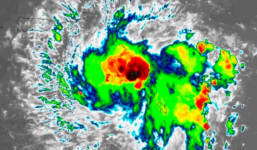 Infrared satellite image of Tropical Storm Dorian at 2305Z (7:05 pm EDT) Tuesday, 27 August 2019. Photo: tropicaltidbits.com