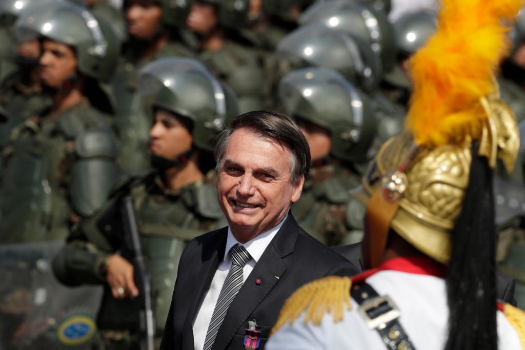 President Jair Bolsonaro of Brazil during a ceremony at Army headquarters on 23 August 2019 in Brasilia. Photo: Eraldo Peres / Associated Press