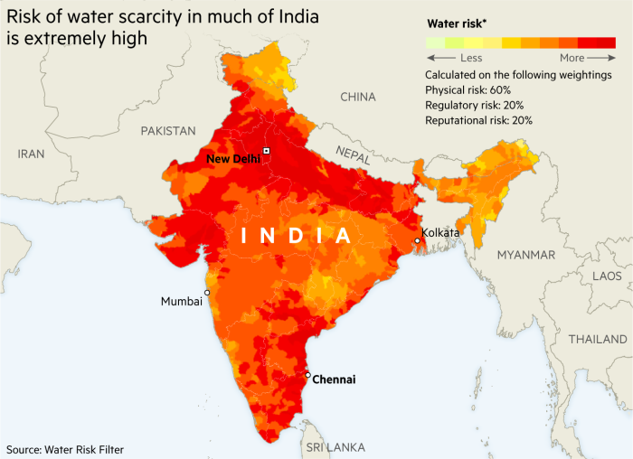 Risk of water scarcity in India. Data: Water Risk Filter. Graphic: Financial Times