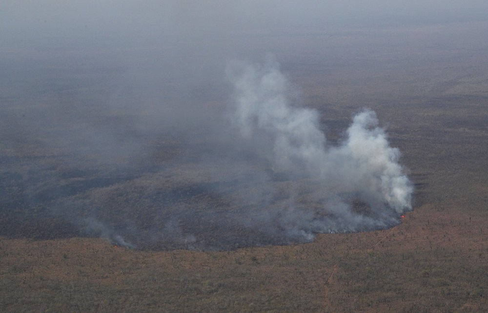 Aerial view of a wildfire burning in the Chquitania Forest on the outskirts of Robore, Bolivia, Thursday, 29 August 2019. While some of the fires are burning in Bolivia’s share of the Amazon, the largest blazes were in the Chiquitania region of southeastern Bolivia. It’s a zone of dry forest, farmland, and open prairies that has seen an expansion of farming and ranching in recent years. Photo: Juan Karita / AP Photo