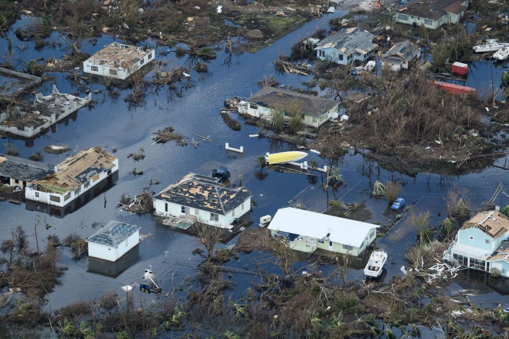 An aerial view of damage from Hurricane Dorian on 5 September 2019 in Marsh Harbour, Great Abaco Island, Bahamas. Photo: Brendan Smialowski / AFP / Getty Images