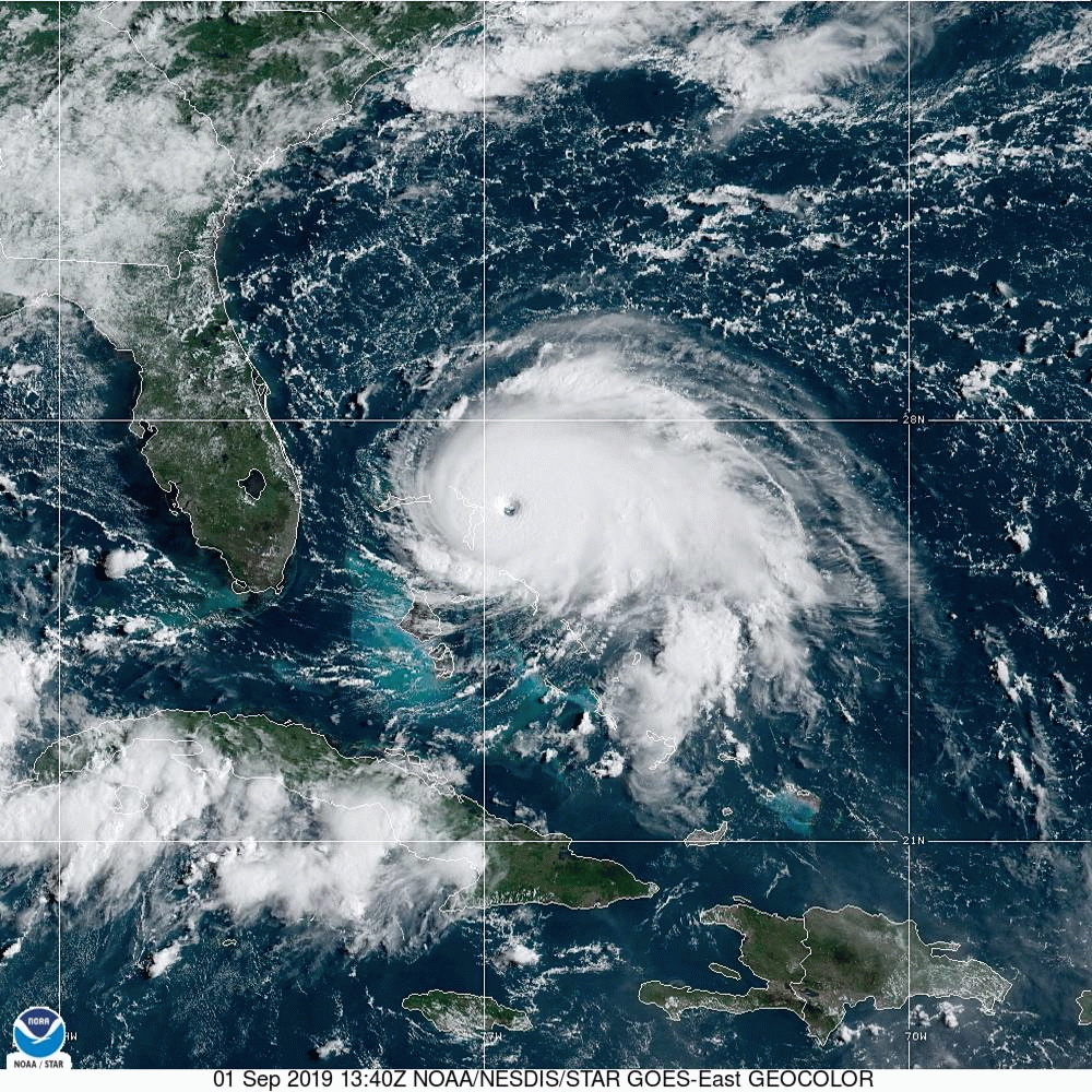 GOES-East satellite view of Hurricane Dorian, 1 September 2019. Photo: NASA / NOAA