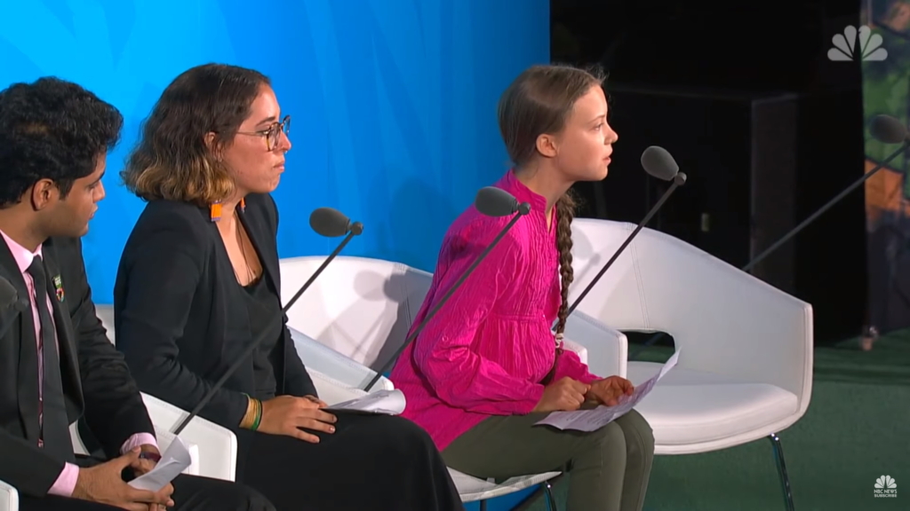 While speaking at the United Nations on 23 September 2019, climate activist Greta Thunberg delivered an impassioned speech during the Climate Action Summit 2019, where she spoke about the dangers of climate change. “You have stolen my dreams and my childhood with your empty words,” climate activist Greta Thunberg has told world leaders, accusing them of ignoring the science behind the climate crisis: “We are in the beginning of a mass extinction and all you can talk about is money and fairy tales of eternal economic growth - how dare you?” Photo: United Nations / NBC News