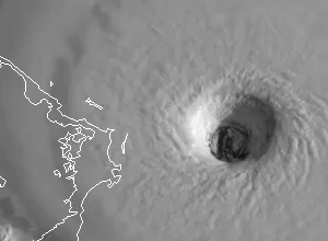 Satellite view of Hurricane Dorian making landfall on the Bahamas, 1 September 2019. This view is one of the strongest landfalls ever captured on satellite. Photo: Dakota Smith / NCAR