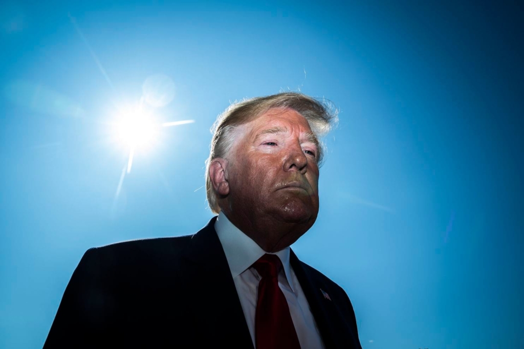 President Trump talks with the media on the South Lawn of the White House on 9 August 2019. Photo: Jabin Botsford / The Washington Post