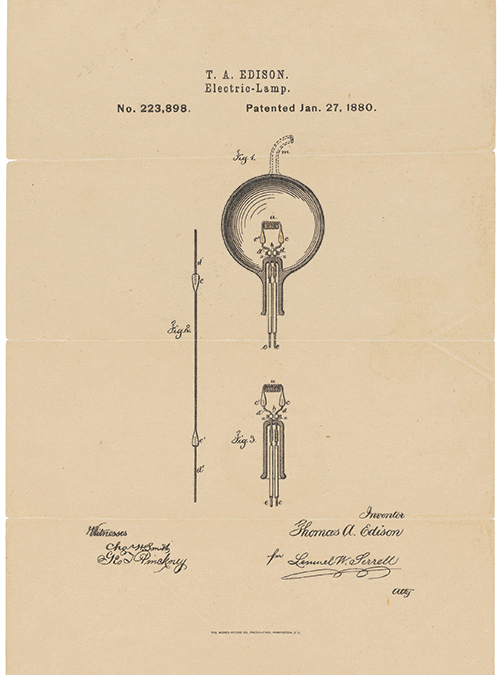 Thomas Edison’s patent for the incandescent light bulb in 1880. Graphic: U.S. National Archives