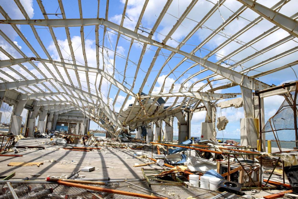 View of a destroyed building at the Marsh Harbor Port in Grand Abaco Island, in the Bahamas, on 6 September 2019. Photo: Jose Jimenez / Getty Images