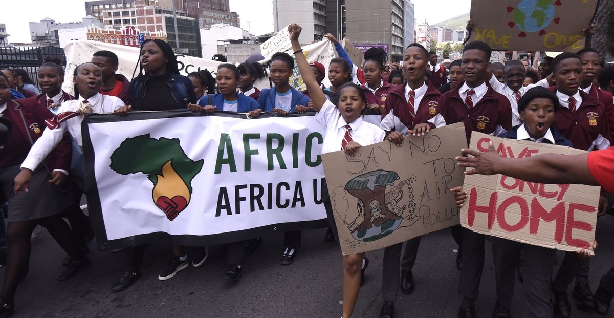 Young people march to Parliament in Cape Town, South Africa during the Global Climate Strike on 20 September 2019. Photo: Brenton Geach / Gallo Images / Getty Images