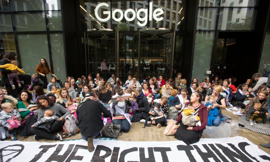 Extinction Rebellion activists stage a sit-in outside of Google’s office in King’s Cross, London, on 16 October 2019. Photo: Graeme Robertson / The Guardian