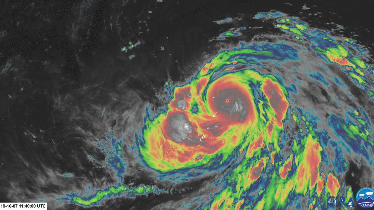 Satellite view of Super Typhoon Hagibis as a Category 5-equivalent storm on 7 October 2019. Photo: NOAA / RAMMB