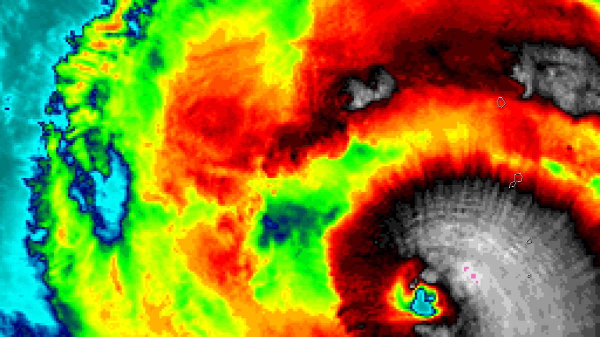 Satellite view of of Category 4 Typhoon Bualoi in the West Pacific on 22 October 2019. A 2.5-minute rapid scan Himawari8 Infrared images captures the rapid clearing of the eye. Video: SSEC / CIMSS