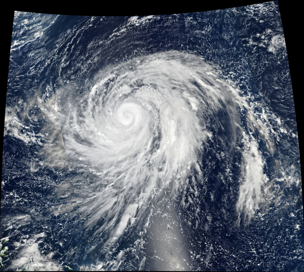 VIIRS natural-color image of Super Typhoon Hagibis west of the Mariana Islands at 0325Z Tuesday, 8 October 2019. Photo: NASA Earth Observatory