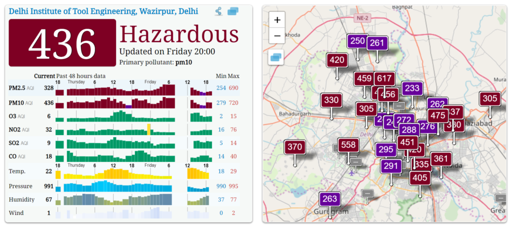 Air pollution in Delhi reached hazardous levels on 15 November 2019, forcing Delhi schools to close for the second time in two weeks. Graphic: AQICN