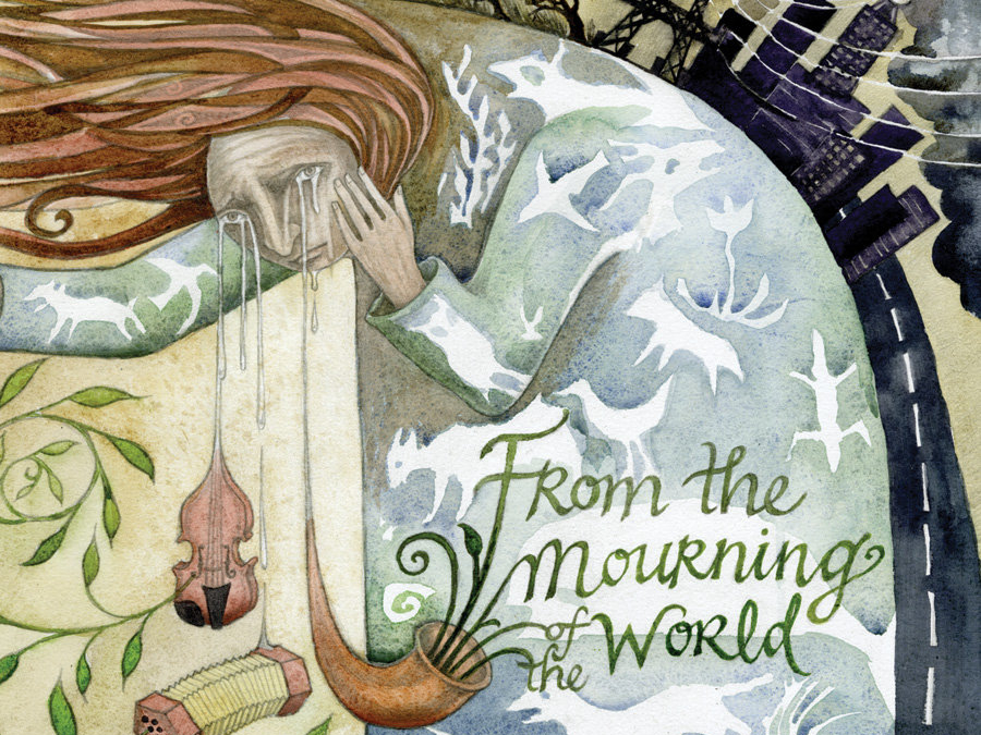 Cover of the album, “From the Mourning of the World”, produced by Marmaduke Dando and released by the Dark Mountain Project. Graphic: Rima Staines
