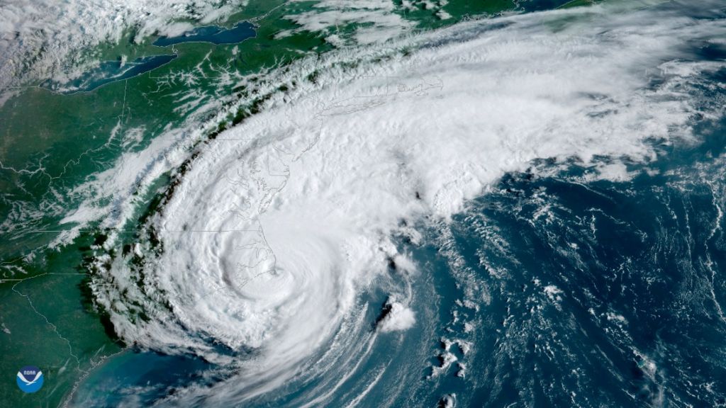 NOAA’s GOES East satellite captured this view of the strong Category 1 storm at 8:20 a.m. EDT, just 15 minutes before the center of Hurricane Dorian moved across the barrier islands of Cape Hatteras. Photo: NOAA