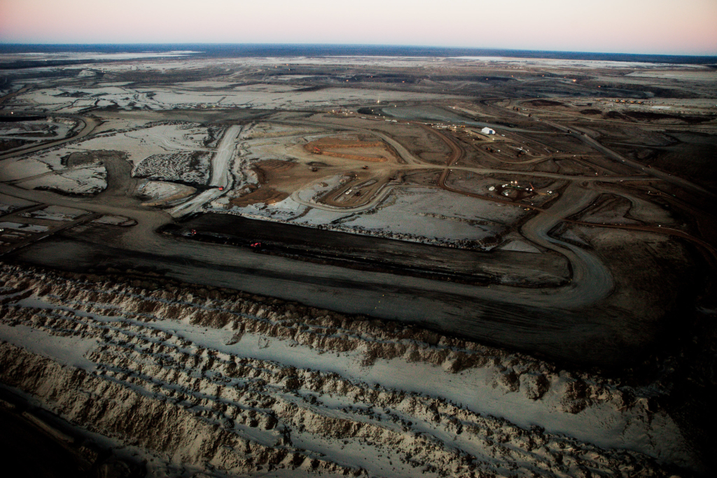 Aerial view of the Suncor oils sands mine near Fort McMurray, Alberta, on 11 February 2012. Photo: Kris Krüg