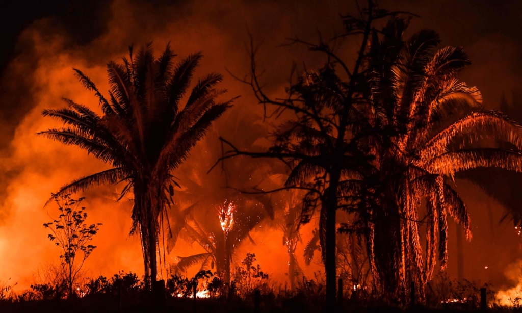Fires burn in Pará state, Brazil, in September 2019. Jair Bolsonaro accused Leonardo DiCaprio of ‘giving money for the Amazon to be torched’. Photo: Nelson Almeida / AFP / Getty Images