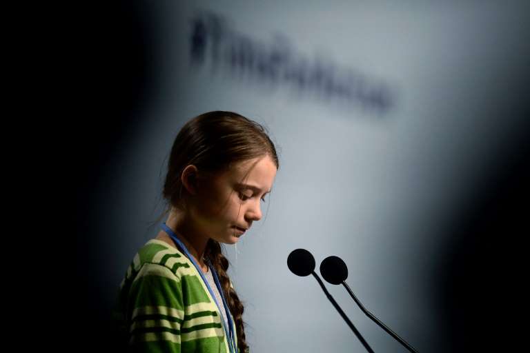 Climate activist Greta Thunberg speaks at the United Nations Climate Change Conference COP25 in Madrid, Spain on 11 December 2019. Photo: Cristina Quicler