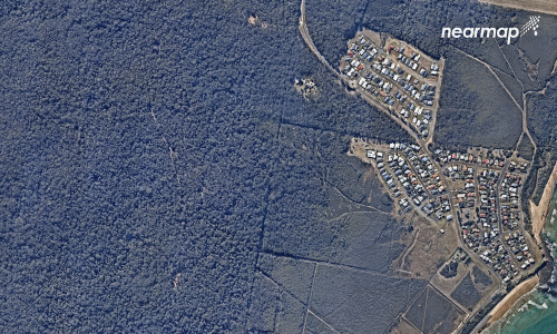 Aerial view of Wallabi Point before and after the megafires of 2019 and 2020. Photo: Nearmap