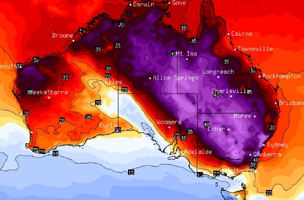 Map of daily average temperatures across Australia on 3 January 2020. It was the hottest ever day recorded in Greater Sydney Penrith was hottest place on Earth. The BOM recorded a maximum temperature of 48.9C at 3pm. The previous record of 47.3C was set in January 2018 Graphic: BOM / Prof. Ray Wills