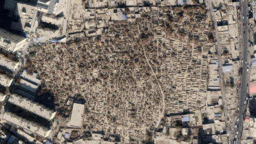 Satellite views of Uyghur cemeteries in Xinjiang, Western China before and after they were destroyed by Chinese authorities in 2018 and 2019. Photo: CNN