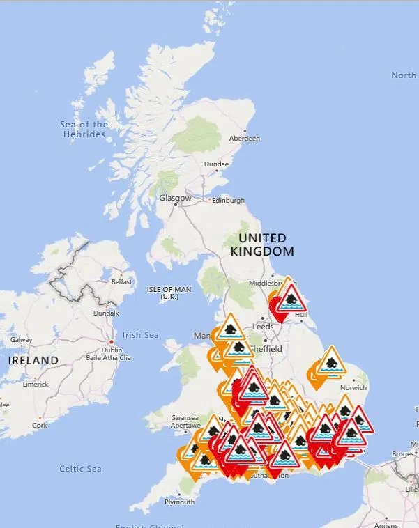 Flood alerts and warnings across England on 6 March 2020. Graphic: GOV.UK