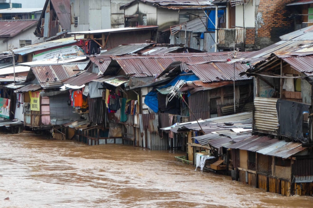 Flooded residential houses are seen after heavy rain in Jakarta on 5 February 2020. Photo: Bay Ismoyo / AFP / Getty Images