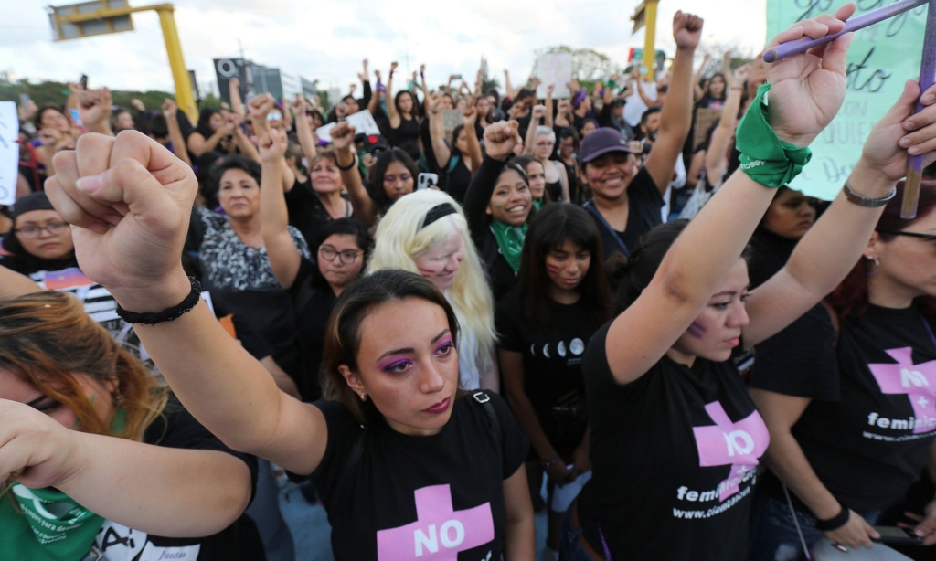 Thousands of women march against gender-based violence and femicide in Cancun, Mexico on 8 March 2020. Photo: Alonso Cupul / EPA