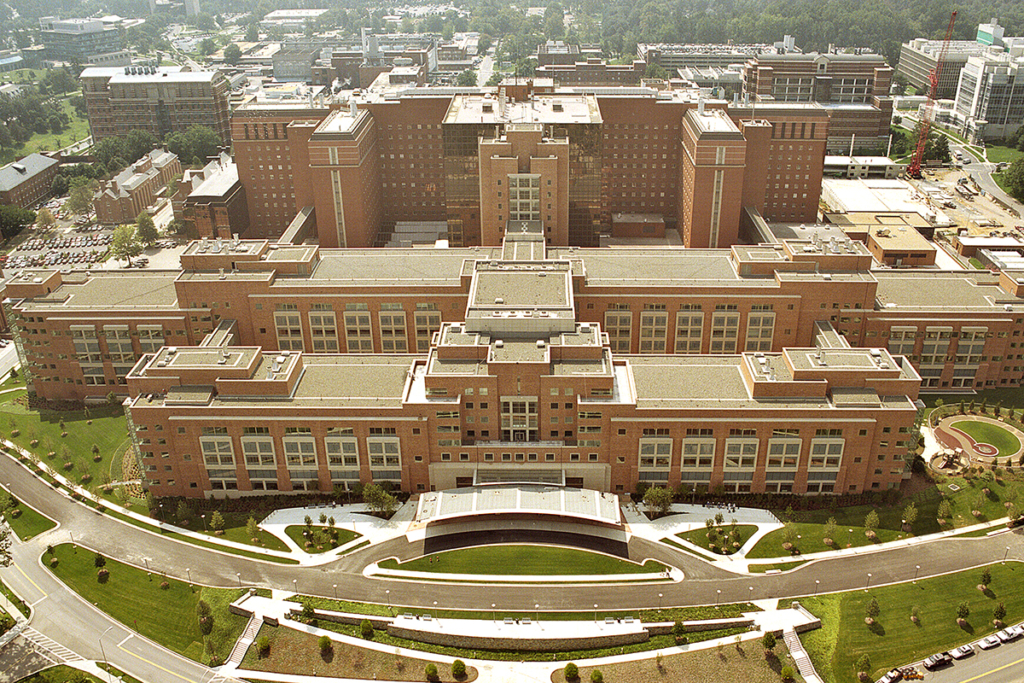 Aerial view of the Clinical Research Center of the National Institutes of Health. Photo: NIH