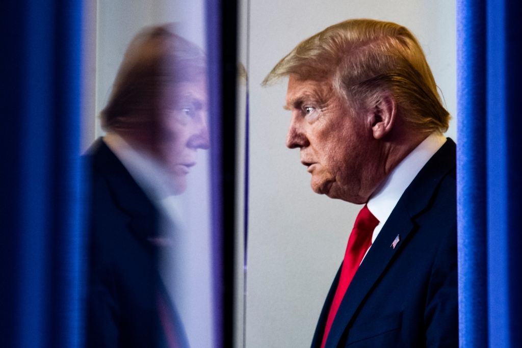 Trump in James S. Brady Press Briefing Room at White House, 3 April 2020. Photo: Jabin Botsford / The Washington Post